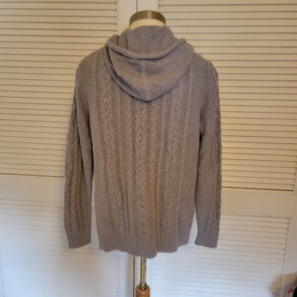 LL Bean Gray Cotton Cable Knit Hoodie Jacket Women's Large - Picture 2 of 5